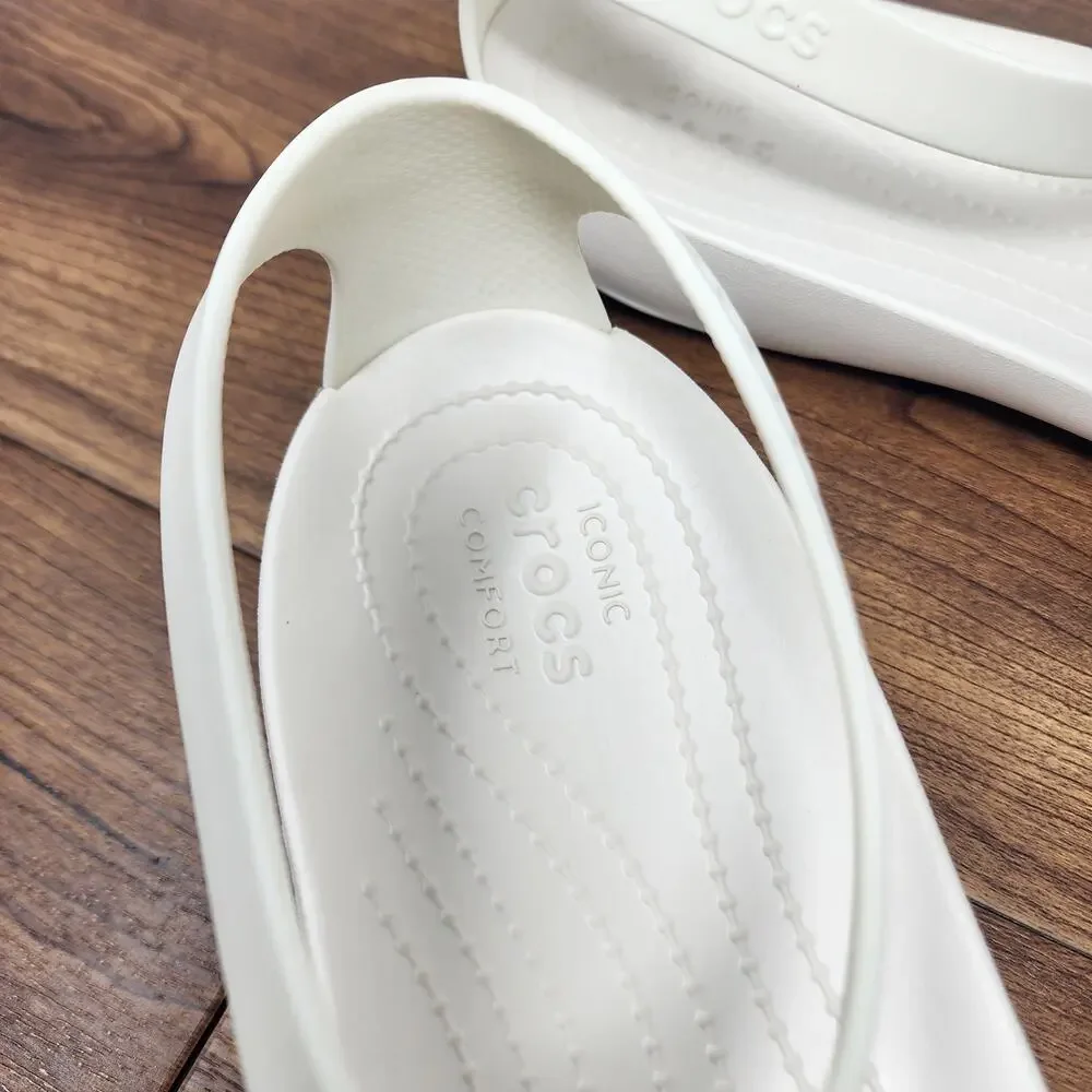 Crocs Serena Flower Embellished Flat T-Strap Sandal Women 10 Ivory and Cream - Picture 10 of 14